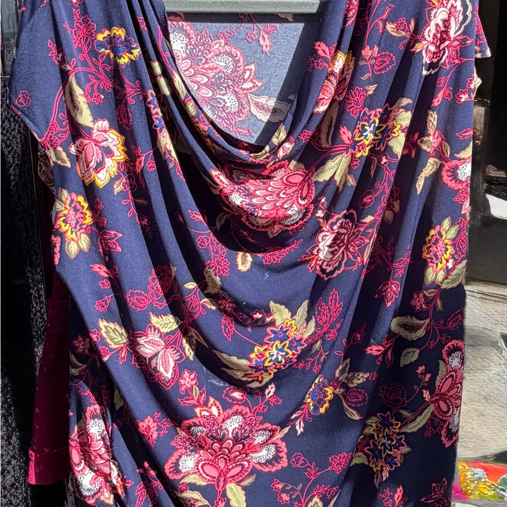 Plus Size Navy Floral Cowl Neck Women's Scarf Top by Lane Bryant